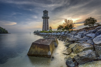 Картинка природа маяки маяк зарево берег