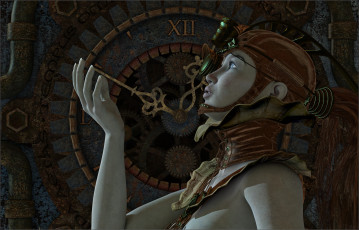 Картинка 3д+графика фантазия+ fantasy взгляд девушка фон часы