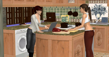 Картинка 3д+графика люди+ people кухня взгляд девушки