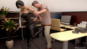 Картинка 3д+графика люди+ people растения стулья столы девушка мужчина