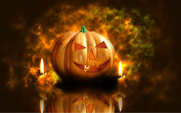 Картинка праздничные хэллоуин дым свет свечи рожа тыква