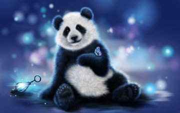 Картинка рисованное животные +панды бабочка медведь панда рендеринг фон цвета