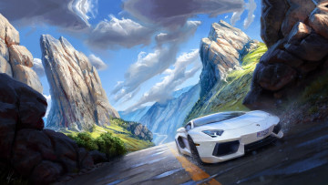 Картинка автомобили 3д авто пейзаж арт michal kus lambo speeding горы