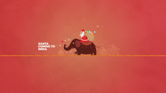 Обои картинки фото праздничные, векторная графика , новый год, слон, дед, мороз