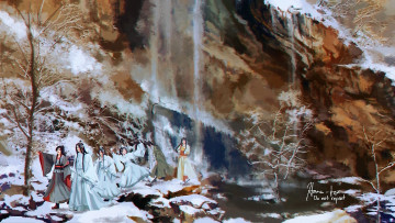Картинка аниме mo+dao+zu+shi вэй усянь лань ванцзи циньи сычжуй цзинь лин горы снег водопад