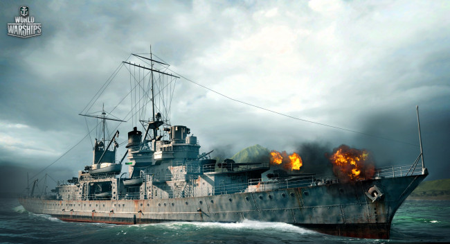 Обои картинки фото видео игры, world of warships, корабль, выстрел, море