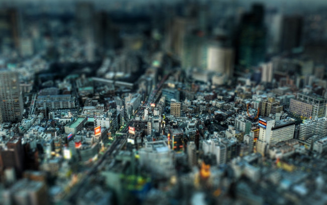Обои картинки фото города, токио , япония, цифровое, искусство, город, городской, вид, токио, сдвиг, наклона