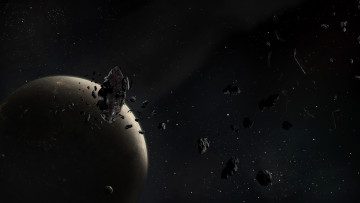 Картинка космос луна звезды обломки астероиды планета