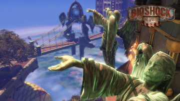 Картинка bioshock infinite видео игры город мост статуя