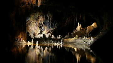 Картинка природа другое сталактиты пещера подземное озеро