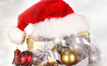 Картинка праздничные разное новый год колпак шарики мишура коробки подарки