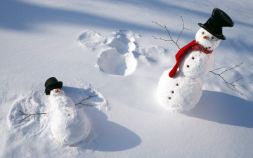 обоя праздничные, снеговики, снеговик, снег