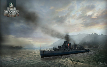 Картинка world of warships видео игры бой крейсер дым огонь