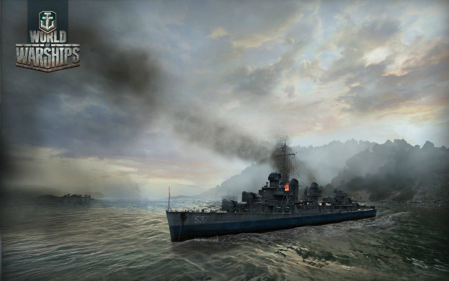 Обои картинки фото world, of, warships, видео, игры, бой, крейсер, дым, огонь