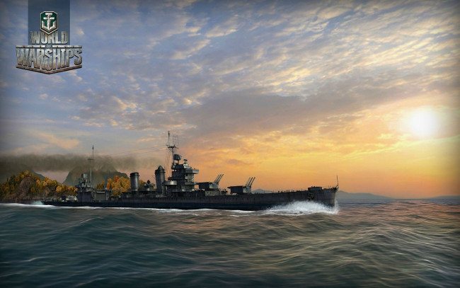 Обои картинки фото world, of, warships, видео, игры, крейсер, орудия, поход