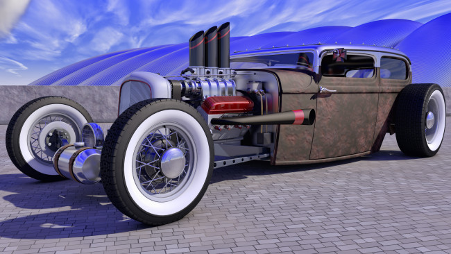 Обои картинки фото автомобили, 3д, rod, rat, ford, 1929