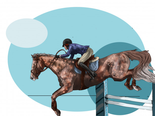 Обои картинки фото рисованное, животные,  лошади, лошадь, всадник, соревнования