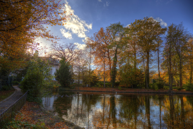 Обои картинки фото природа, парк, осень, пруд