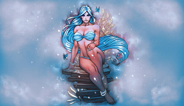 Картинка фэнтези девушки красота бабочка ноги грудь волосы art winter girl девушка
