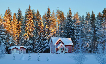 Картинка города -+здания +дома коттедж строения снег дом деревья зима лес