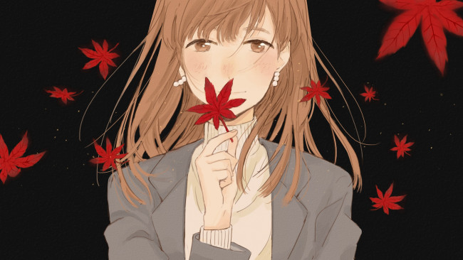 Обои картинки фото аниме, unknown,  другое, девушка, листья