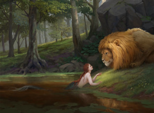 Картинка фэнтези красавицы+и+чудовища фантастика лев природа русалка