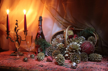 Картинка праздничные -+разное+ новый+год свечи шишки шампанское