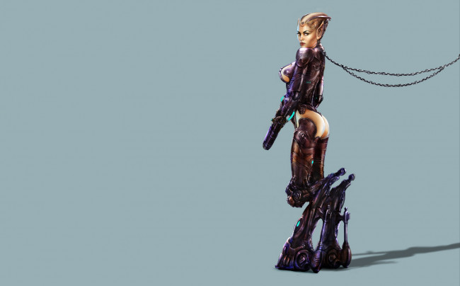 Обои картинки фото фэнтези, роботы,  киборги,  механизмы, существо, взгляд, фон, девушка