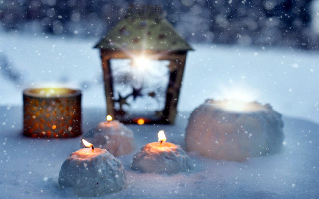 Обои картинки фото праздничные, новогодние свечи, огоньки, снег