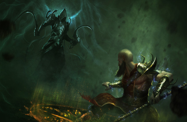Обои картинки фото видео игры, diablo iii,  reaper of souls, оружие, мужчина, фон
