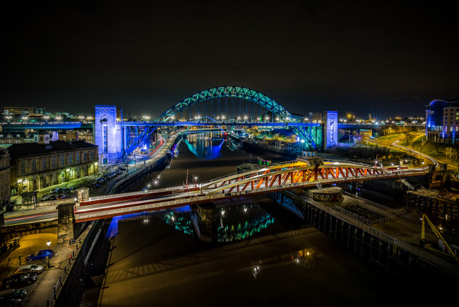 Обои картинки фото города, - мосты, ночь, огни