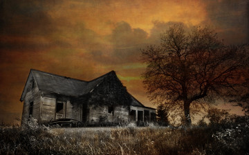 Картинка разное развалины +руины +металлолом трава деревья дом