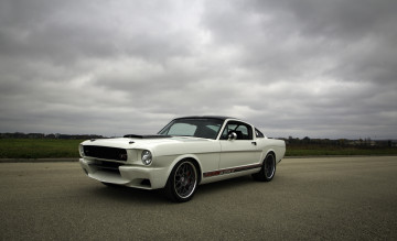 обоя автомобили, mustang, ford, blizzard, 1965, white, fastback, side, rear, ringbrothers