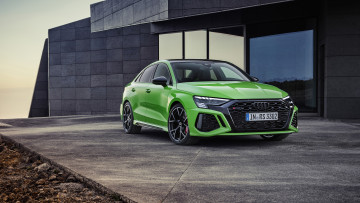 обоя audi rs 3 sedan, автомобили, audi, зеленый, здание