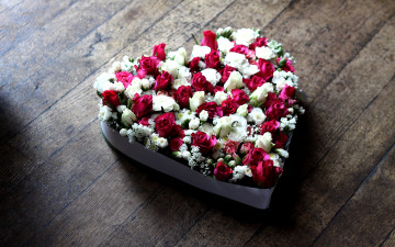 Картинка цветы букеты композиции пестрый розы сердечко пол