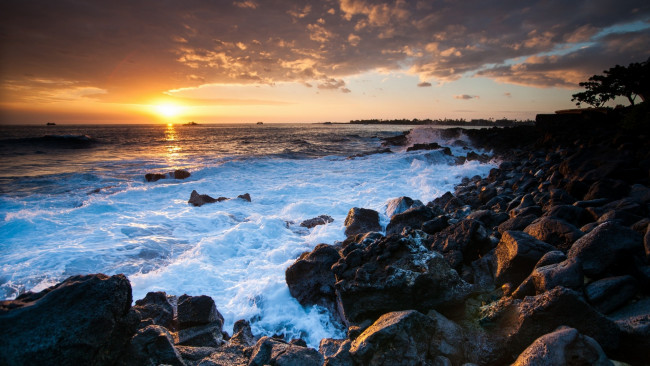 Обои картинки фото hawaii, sunset, природа, восходы, закаты, океан, закат, пляж, гавайи