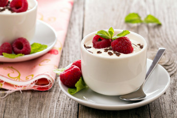 Картинка еда мороженое +десерты десерт ложка блюдце чашка мята ягоды малина