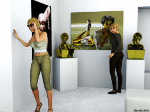 Картинка 3д+графика люди+ people картины девушки взгляд фон комната тумбочка