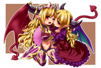 Картинка аниме ангелы +демоны rutsubo девушки демоны хвост крылья арт