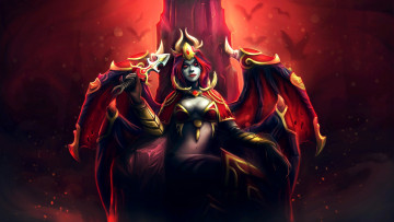 Картинка видео+игры dota+2 демон девушка queen of pain рога кинжал крылья трон арт akasha dota 2
