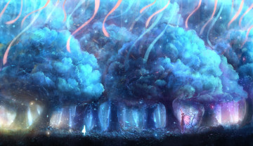 Картинка аниме животные +существа фея бабочка деревья лес арт bou nin
