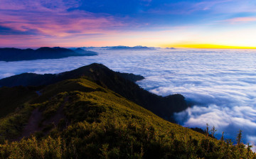 Картинка природа горы облака рассвет утро лес туман