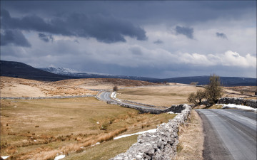 Картинка природа дороги england selside дорога поле пейзаж