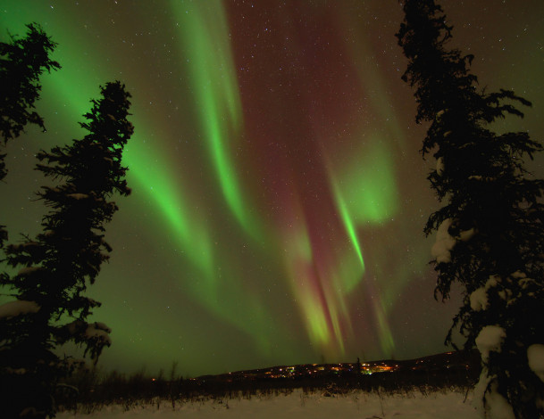 Обои картинки фото природа, северное сияние, ночь, небо, alaska