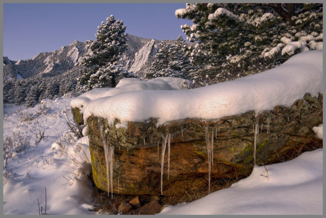 Обои картинки фото природа, зима, снег, скалы, горы, лес