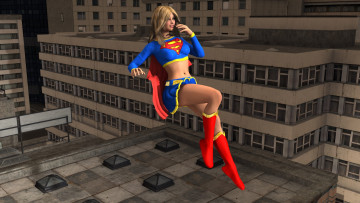 Картинка 3д+графика люди+ people девушка взгляд фон супермен город