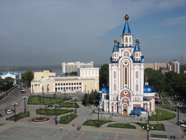 Обои картинки фото хабаровск, города, - православные церкви,  монастыри, площадь, храм