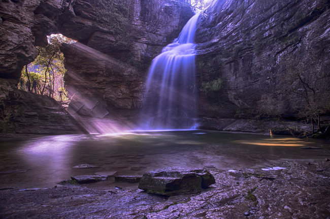 Обои картинки фото природа, водопады, пещера, водопад, поток, скалы