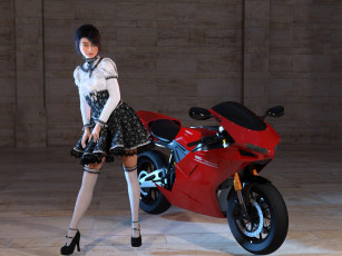 Картинка 3д+графика люди-авто мото+ people-+car+ +moto мотоцикл фон девушка взгляд