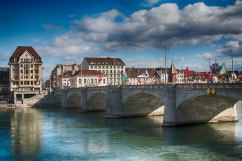 Картинка города -+мосты река базель швейцария мост дома